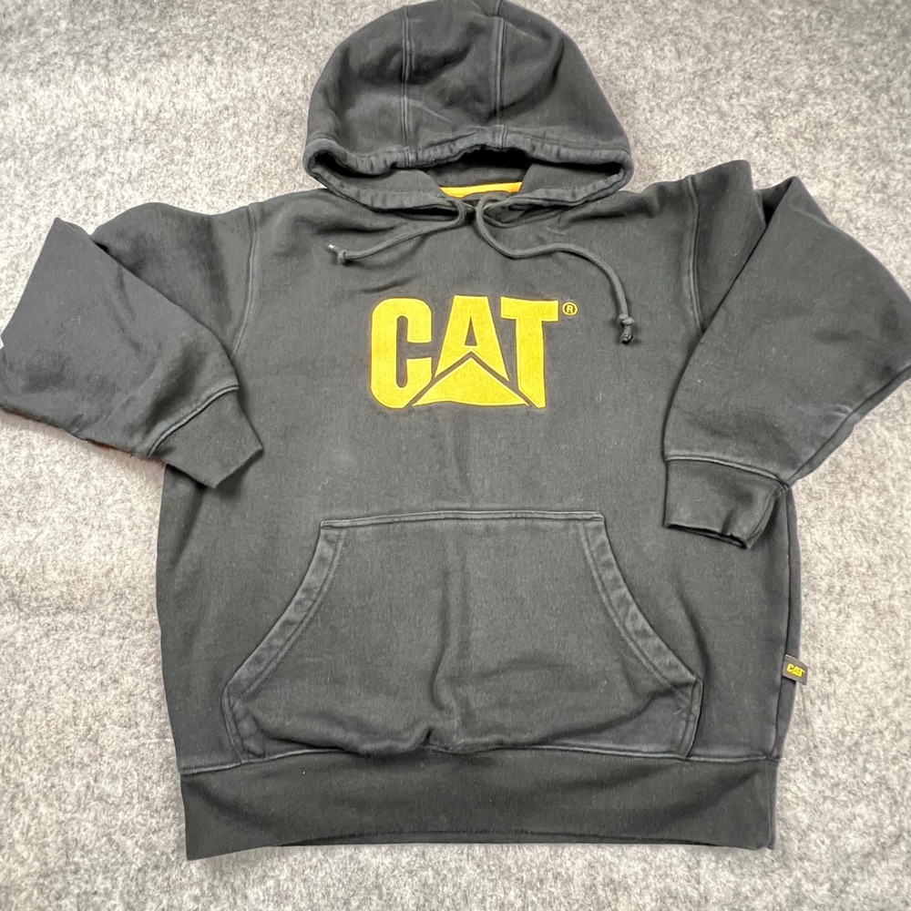 Caterpillar Mens Black Yellow Embroidered Logo Pullover Hoodie Small‎ N0423-01